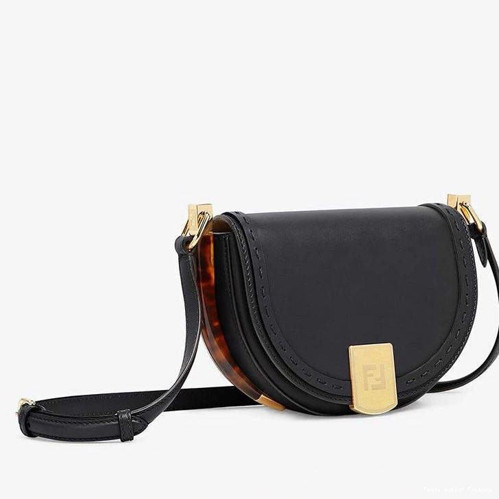Vintage HOT Moonlight Logo In Bag Fendi Leather Calf ROMA Black 0731